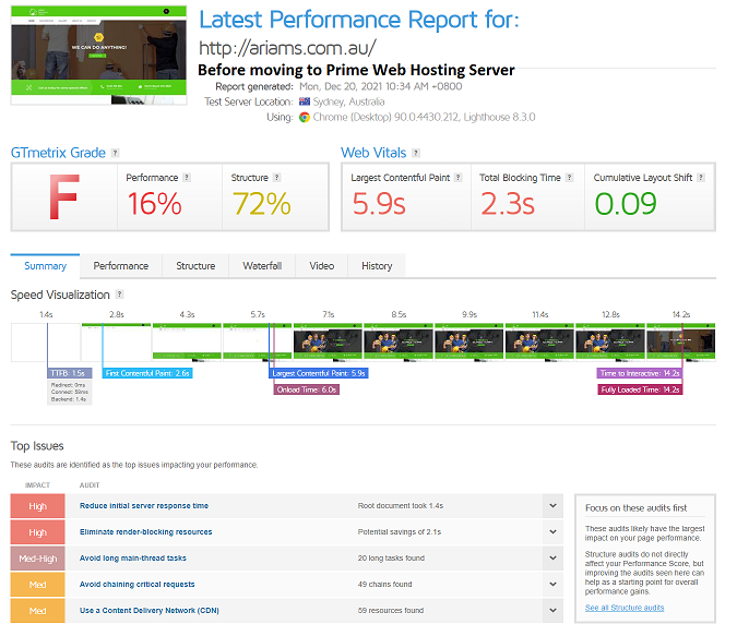 Website Speed Compare - before